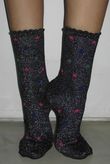 Star Scalloped Glitter Socks Black Silver